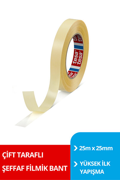Tesa Çift Taraflı Filmik Bant, Genel Amaçlı Filmik, Şeffaf, 25m X 25mm