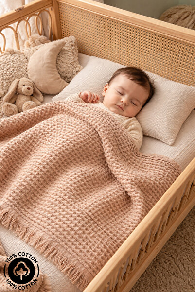 miniel organic Unisex Bebek Waffle Kumaş %100 Organik Pamuklu Püsküllü Bebek ...