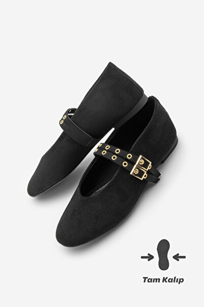 Marjin Жіночі двосмугові балетки на шпильках Bekosa Чорний замш