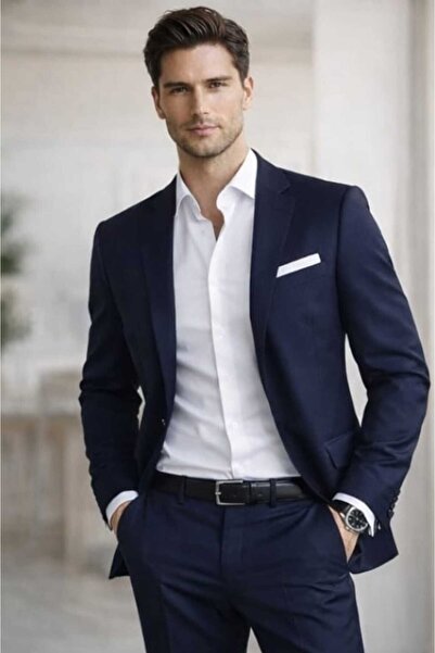 BYBEYEMS GİYİM LACİVERT YELEKSİZ ERKEK TAKIM ELBİSE KLASİK KESİM