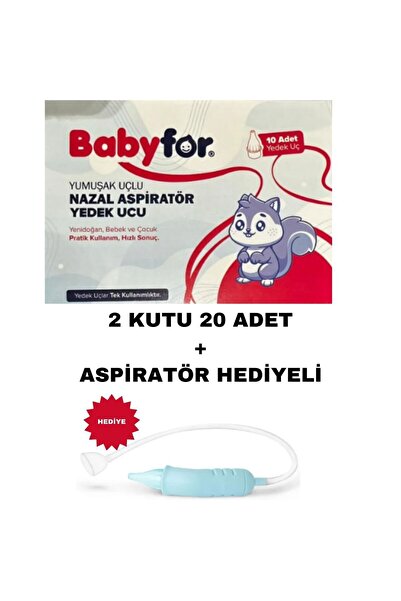 BABYFOR Nazal Burun Aspiratörü Yedek Ucu 20 Adet + Burun Aspiratörü Hediyeli