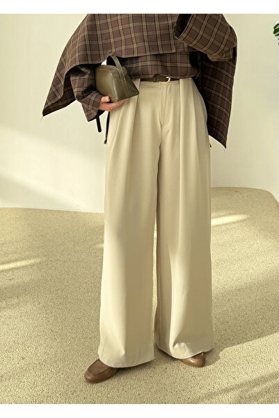 MODA AKSA 3855 YÜKSEK BEL kemerli PALAZZO Taş