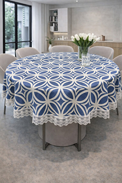 Rona Home مفرش طاولة دائري مزخرف بتصميم فاخر وأنيق مقاوم للماء ومقاوم للبقع و...