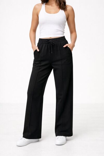 POLYMOOD Дамски черни спортни панталони с ежедневна кройка и прав крачол