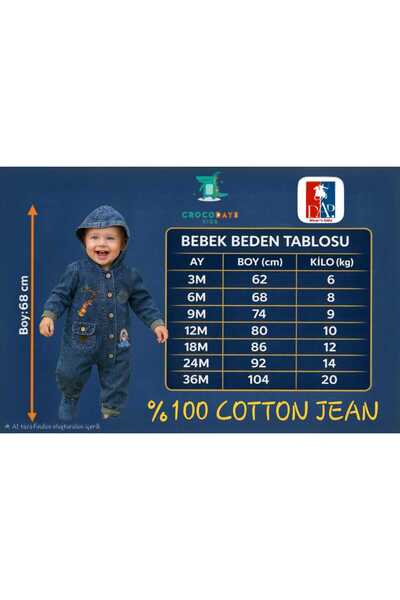 CROCODAYS Unisex Kids Baby Jeans (Jeans) Printed Hooded Jumpsuit (6/9/12/18) Months