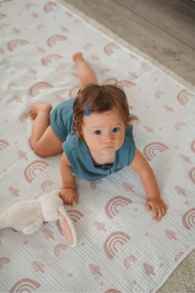 Caline Baby بطانية موسلين جاكار 4 طبقات 110×110 سم - نمط قوس قزح 2 ورد مجفف