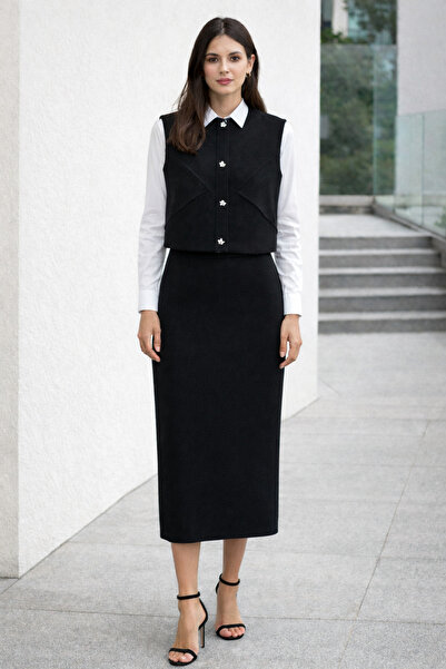Kayra Piece Stitched Wool Skirt Suit