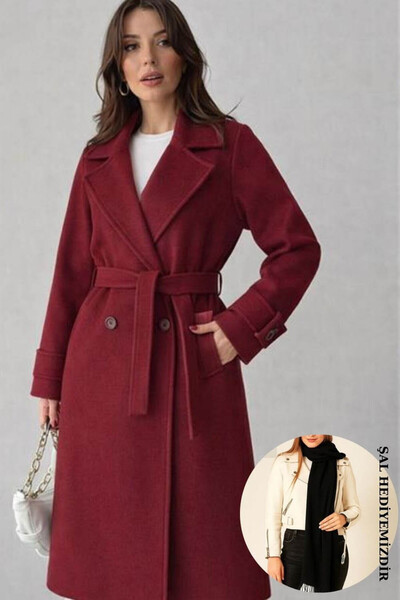 Neşeli Butik Women's Sash Detailed Lined Cashmere Coat Nbg120