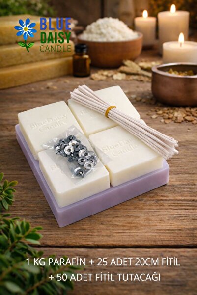 BlueDaisyCandle Avantaj Paket Parafin 1kg- 25 adet 20 cm sert mumlanmış fitil...