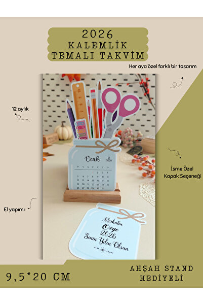 Else Craft 2026 Yılı Masaüstü Kalemlik Temalı Takvim - Ahşap Ayaklık Hediyeli