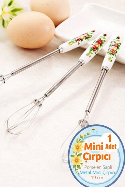 Neler Geldi Neler مضرب بيض صغير من السلك المعدني بمقبض من البورسلين، مضرب حلي...