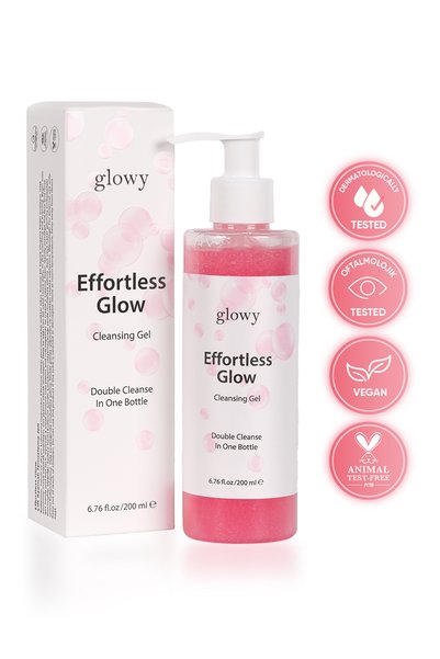 GLOWY Dual Stage Facial Cleansing Gel Makeup Purifying Moisturizing Effortless Glow 200ml