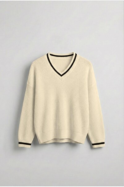 ablukaonline Pulover pentru bărbați cu decolteu în V, oversize, cu detalii co...