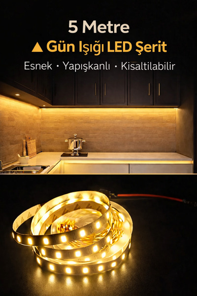luxshome Mutfak Dolabı Tezgah Üstü Için 5 Metre Gün Işığı Şerit Led Işık Adap...