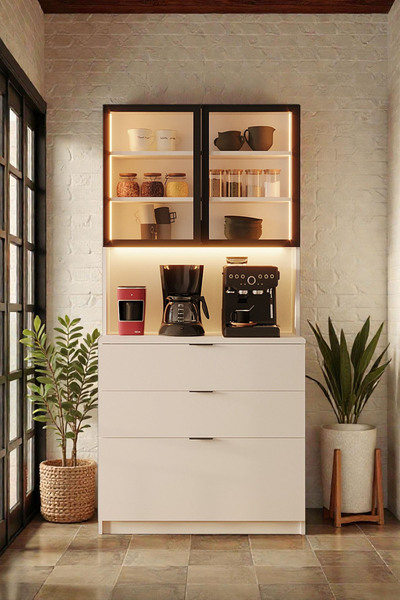 Avmpark Orea Temperli Camlı Kahve Köşesi Fırın Dolabı Çekmeceli Çok Amaçlı Do...