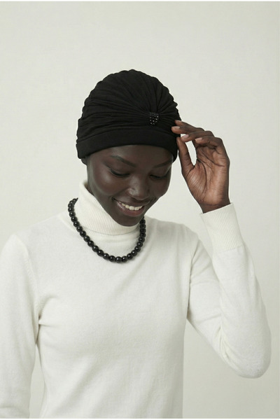 elysianfidan Incili - Inci Işlemeli Siyah Hazır Türban Tesettür Bone Medikal ...