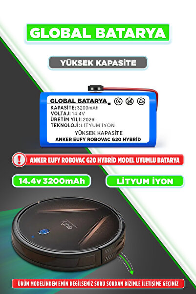 GLOBAL BATARYA Anker Eufy Robovac G20 Hybrid Akıllı Robot Süpürge Bataryası 1...