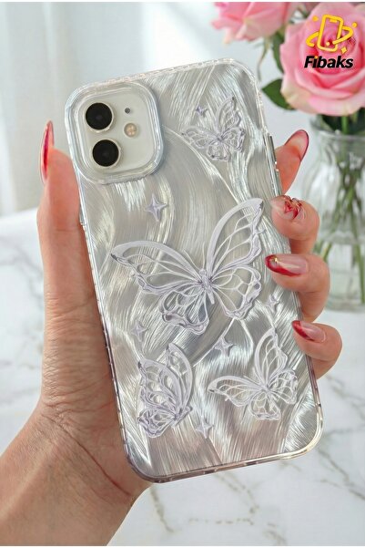 Fibaks İphone 11 Uyumlu Kılıf Parlak Hologramlı Kelebek Desenli Darbe Emici K...