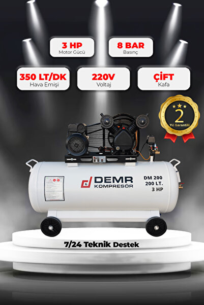 Demr Kompresör Hava Kompresörü Pistonlu 200 Lt 2 Kafa 8 Bar 3 Hp IDM200
