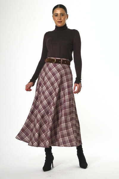 ABBRA Fusta cu curea căptușită în carouri pentru femei