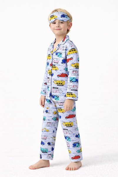 Free Beka Boy's Front Button Print Pajamas Set 100% Cotton Sleepwear Set