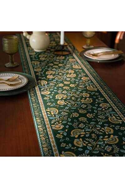 yoyimoore Luxury Vintage Green Floral Table Runner Decor for furniture 33*210mm