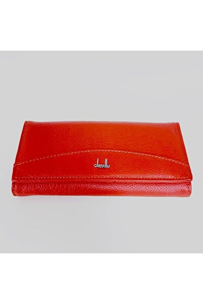 velve Qianxilu women's wallet made of genuine leather, opening with a snap on the side, 16 compartments, Orange