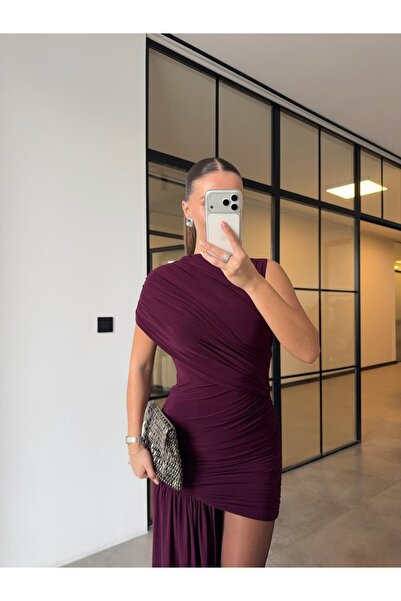 BB Bensu Buyruk Tek Kol Draped Belt Dress