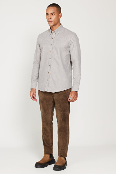 ALTINYILDIZ CLASSICS Slim Fit Button Collar Beige Shirt 4A2024100192