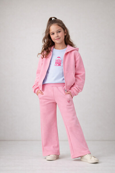 mumuko Kız Çocuk Pembe Kapüşonlu Fermuarlı Eşofman Üstü