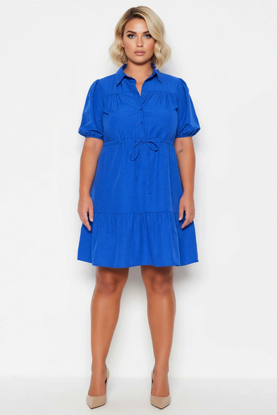 BENERLY قميص نسائي كبير الحجم بياقة وأكمام بالون، قميص منسوج سادة، فستان 99، ...