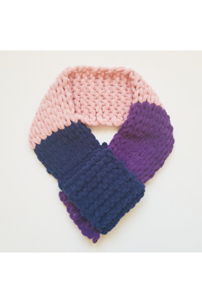 Blanosic Dog scarf, Furry, handmade, purple-pink-navy blue, L