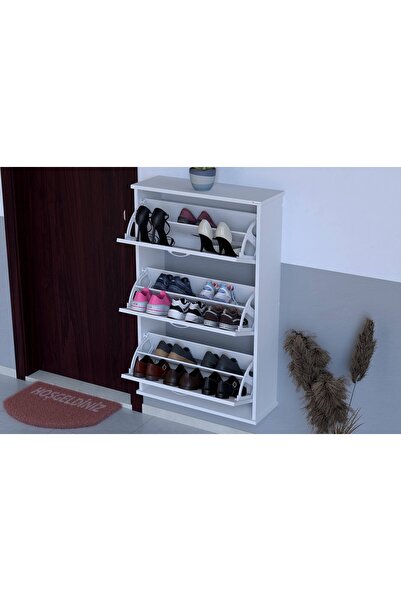 Vivense Varbi Asma 72 Cm 3 Düşer Kapaklı Ayakkabılık, Beyaz