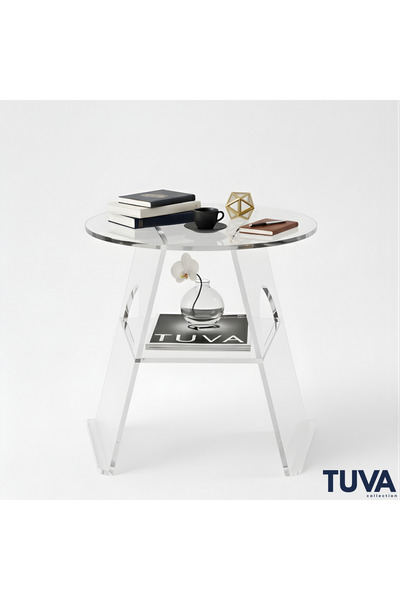 TUVA Collection TRIANGULO - Şeffaf Pleksi Yuvarlak Yan Sehpa Komodin | Modern...