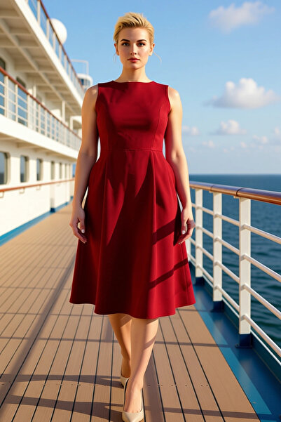 BENERLY Women's Plus Size Crew Neck Sleeveless a Line Woven Dress Functional ...