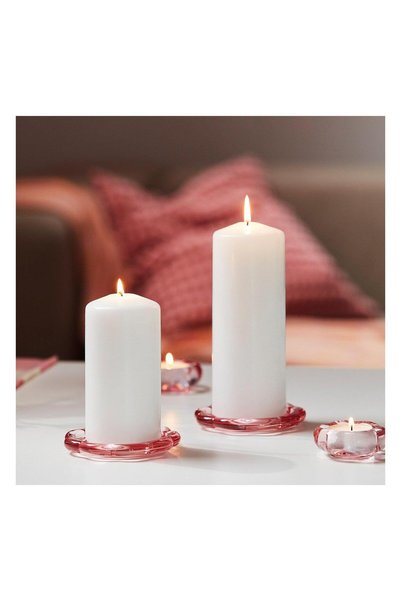 IKEA 3 Adet Cam Blok Mum Tabağı Pembe Renk Çap 11 Cm Çiçek Formlu Mumluk Şeffaf Mum Kabı