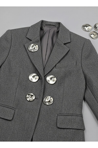 NESGO MODA Trapezoidal Metal Footed Nickel Button 6 Pieces 18mm 28 Length