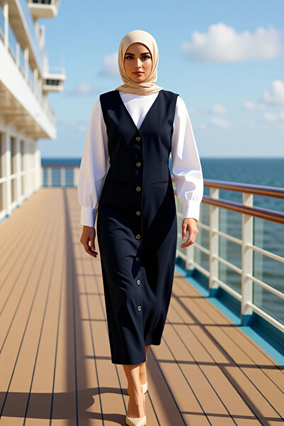 BENERLY Γυναικείο φόρεμα με λαιμόκοψη V, μακρύ μανίκι, μονόχρωμο, λειτουργικό