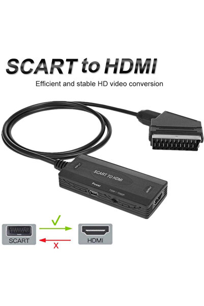 Coverzone SCART to HDMI Dönüştürücü 720p 1080p Destekli PAL NTSC Uyumlu Eski TV DVD VHS | ZR1126