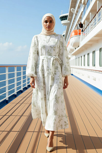 BENERLY Women's Mock Neck Balloon Sleeve Floral Maxi Dress Functional Durable