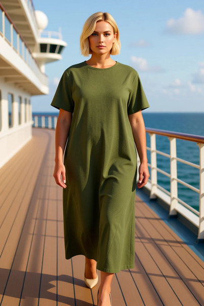 BENERLY Women's Midi Dress Crew Neck Low Sleeve Knitted Mold Shift Functional...