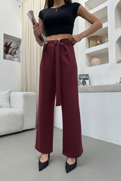 mylove Belted Waistcoat Palazzo Pants Claret Red