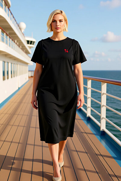 BENERLY Women's Crew Neck Short Sleeve Shift Knitted Midi Dress Functional Du...