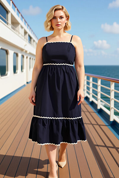 BENERLY Women's Plus Size Square Neck Thin Strap Solid Pattern Woven Dress Fu...