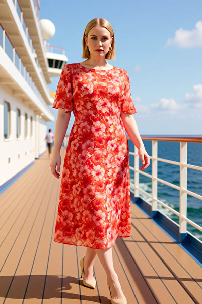 BENERLY فستان نسائي بياقة دائرية وأكمام ملائكية بتصميم خط A متوسط الطول منسوج...