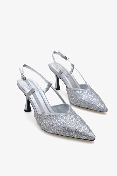 İNNABUTİKK Γυναικείο βραδινό φόρεμα Yutak με πέτρινα τακούνια - Ασημί