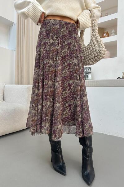 mylove Rose Ethnic Pattern Midi Skirt Plum