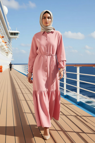 BENERLY Women Shirt Collar Drop Shoulder Long Sleeve Maxi Dress Functional Du...