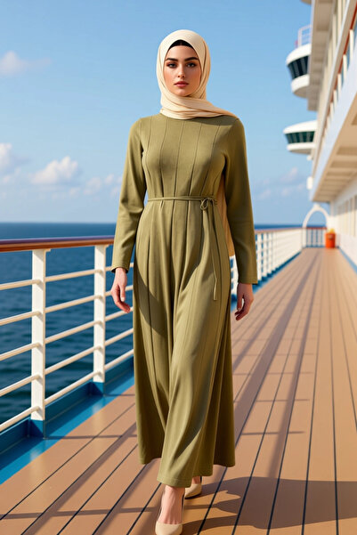 BENERLY Kadın Bisiklet Yaka Standart Kol Uzun Kollu A line Kalıp Triko Elbise...