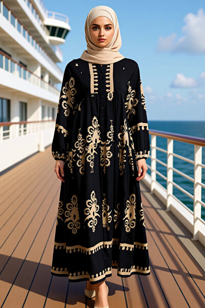 BENERLY Women's Collar Raglan Sleeve Long Sleeve Maxi Dress Woven Functional ...